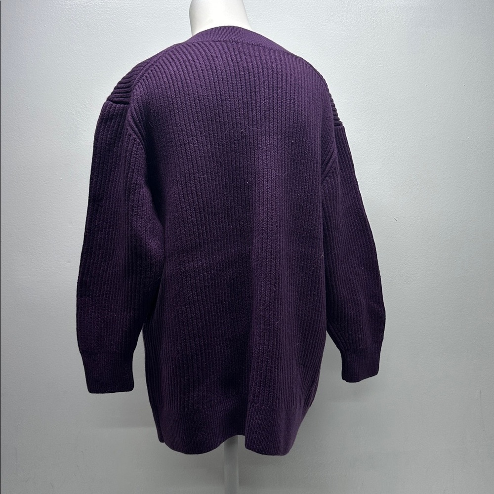 Aritzia Babaton Sweater Top Long Sleeve Knit Wool V Neck Ribbed Purple Medium - Picture 3 of 7
